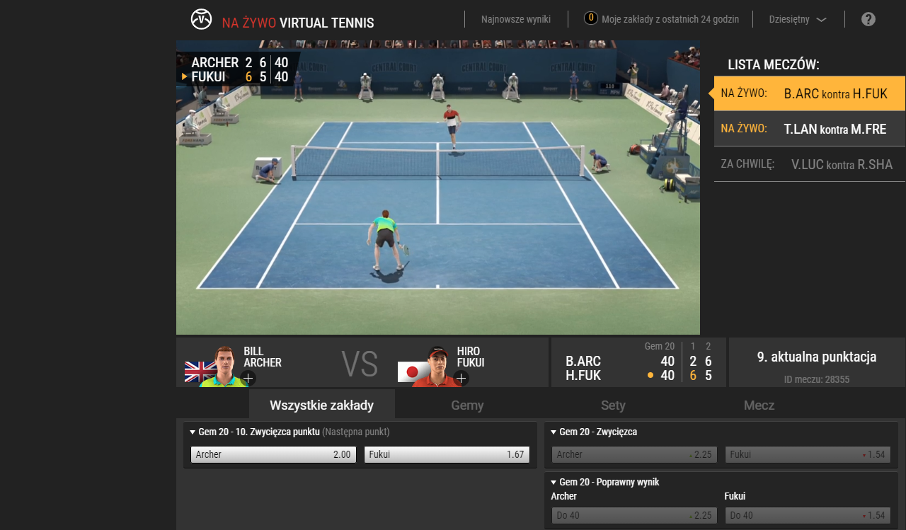 Sporty wirtualne w LVBet - Wirtuale - tenis ziemny